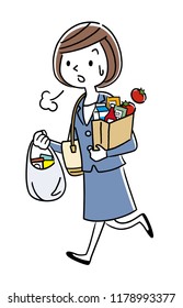 Illustration Material: Working woman returning from shopping