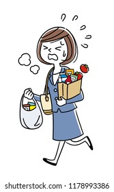 Illustration Material: Working woman returning from shopping