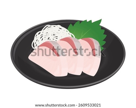 Illustration material of yellowtail sashimi served on a plate