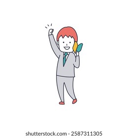 Illustration material of a young businessman taking on a challenge with no experience