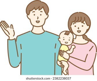 Illustration material of young couple and baby