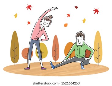 Illustration material: young couple exercising, sports fall, gymnastics
