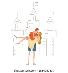 Illustration material: Young couple kissing