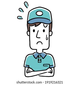 Illustration material: Young delivery man, amazed, embarrassed expression