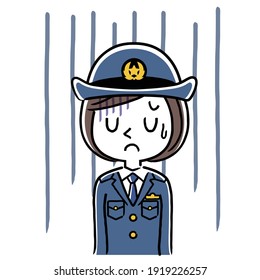 Illustration material: Young female police officer, policewoman, depressed