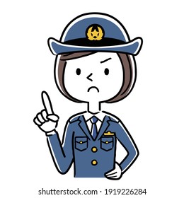 Illustration material: Young female police officer, policewoman, warning, call attention