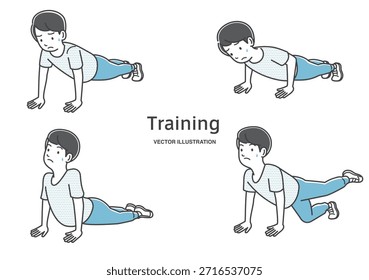 Material de ilustração de um jovem fazendo flexões