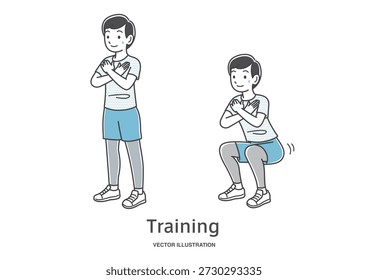 Material de ilustração de um jovem fazendo agachamentos