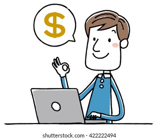 Illustration material: young man personal computer money dollar
