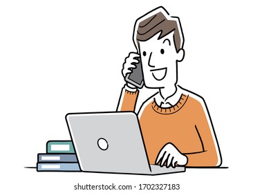 Illustration material: Young man using a personal computer