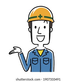 Illustration material: Young man in work clothes, guidance, introduction, explanation