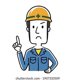 Material de ilustración: Joven con ropa de trabajo, llama la atención