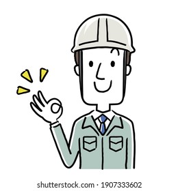 Illustration material: Young man in work clothes, OK sign