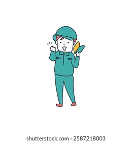 Illustration material of a young man in work clothes who jumped in with no experience