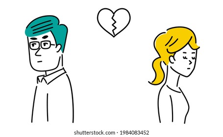 Illustration material of young men and women who quarrel and turn their backs on each other