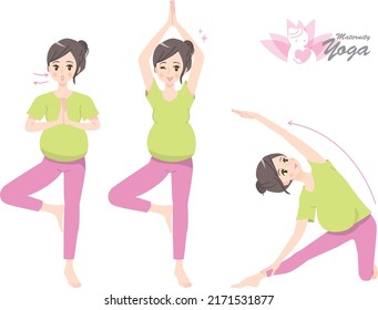 Illustration material of a young woman doing prenatal yoga