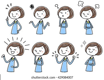 Illustration material: young woman emotion variation