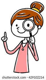 Illustration material: young woman magnifying glass