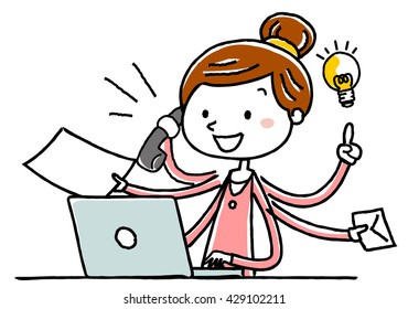 Illustration material: young woman PC multitasking