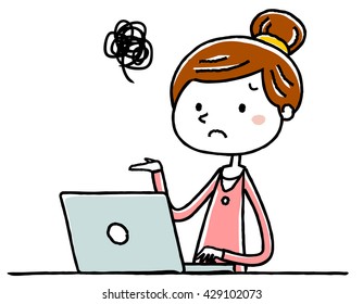 Illustration material: young woman personal computer puzzle