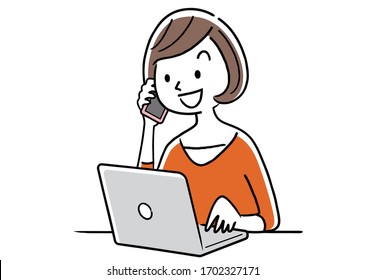 Illustration material: Young woman using a personal computer