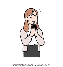 Illustration material of a young woman wearing a cardigan who is happy and smiling