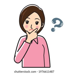 Illustration material, illustration of a young woman who feels doubts and confusion