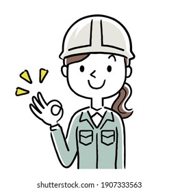 Illustration material: Young woman in work clothes, OK sign