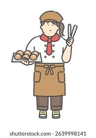 Illustration material of a young woman working at a bakery