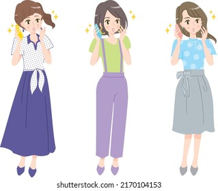 Illustration material of young women conversing on smartphones