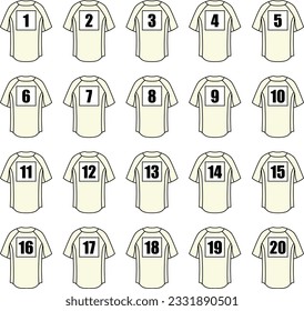 Illustration material:Baseball jersey number illustration set