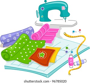 Illustration of Materials Used in Quilting