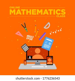 Illustration Of Math Elements Floating In Online Class Coming Out Of A Video Call