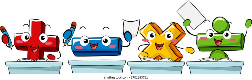 Illustration of Math Operators Mascot as Students on Desk  Studying