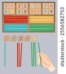 Illustration of math sticks and number blocks