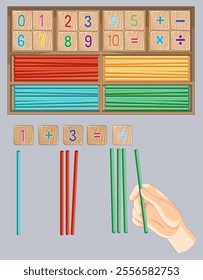 Illustration of math sticks and number blocks