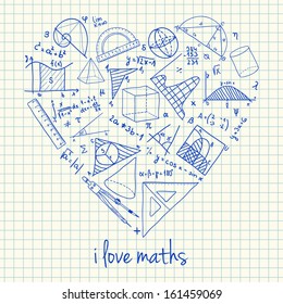 Illustration of maths doodles in heart shape