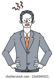 Illustration of a mature man in a suit who is irritated and angry