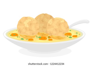 Illustration of Matzah Balls on Soup for Passover