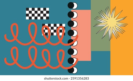 Illustration in maximalism style with abstract and geometric shapes, vector illustration