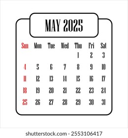 Illustration of May 2025 calendar - Powered by Shutterstock - Get 15% off with code: PIKWIZARD15