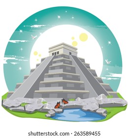 illustration . Maya Pyramid Old Mexican Stone.chichen itza