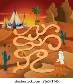 Illustration of a maze game with desert background