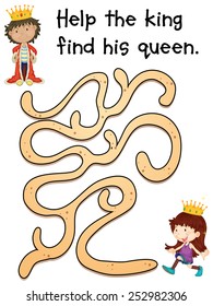 Illustration of a maze game with King and Queen