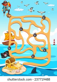 Illustration of a maze game with ocean view