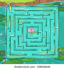 Illustration of a maze game with a pond background
