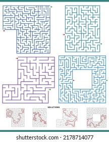 Illustration of maze games graphs set with solutions