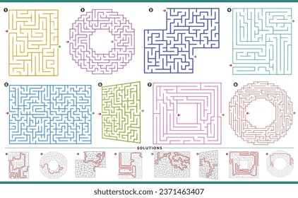 Illustration von Diagrammen zum Thema "Rätsel-Aktivitäten" mit Lösungen