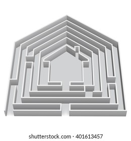 illustration of a maze in the shape of a house