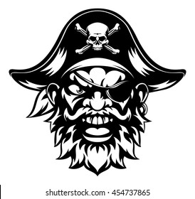 An illustration of a mean looking pirate sports mascot character